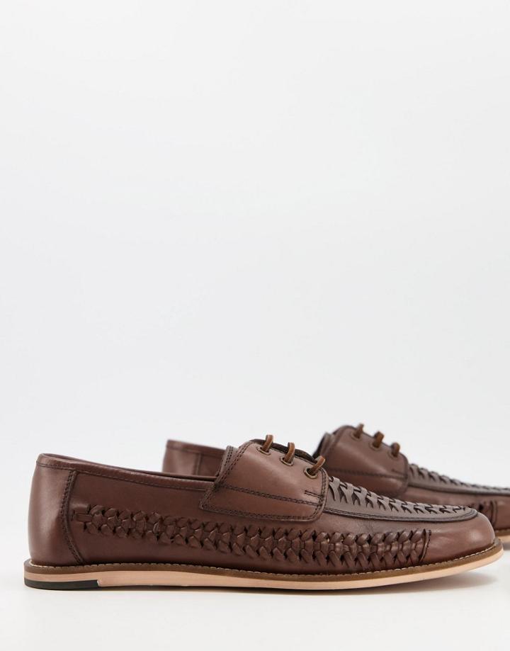 Silver Street Woven Lace Up Shoes In Brown Leather