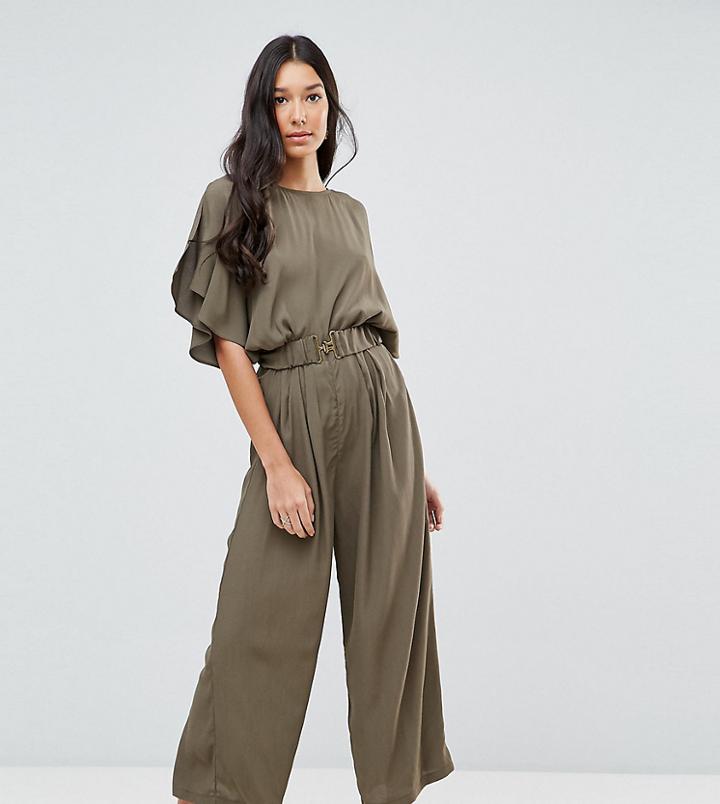 Asos Tall Tea Jumpsuit With Elasticated Belt - Green