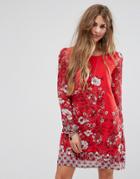 Yumi Border Print Shift Dress - Red