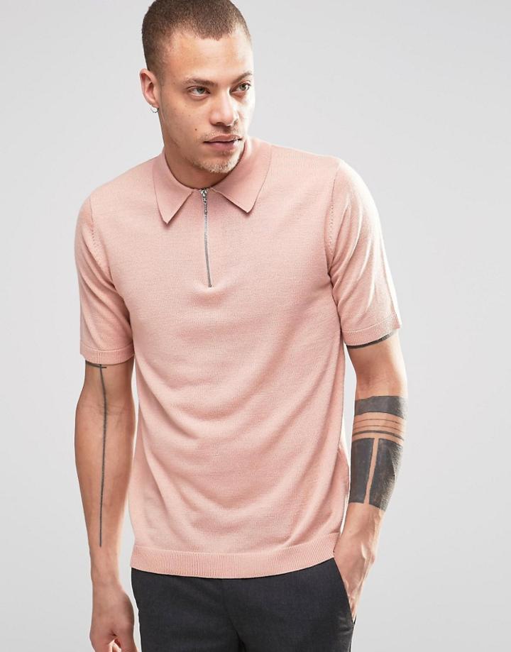 Weekday Dig Zip Turtleneck Sweater Short Sleeve In Pink - Pink