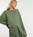 Asos Design Maternity Oversized Sweatshirt Dress In Khaki-green