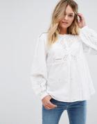 New Look Cutwork Button Front Blouse - White