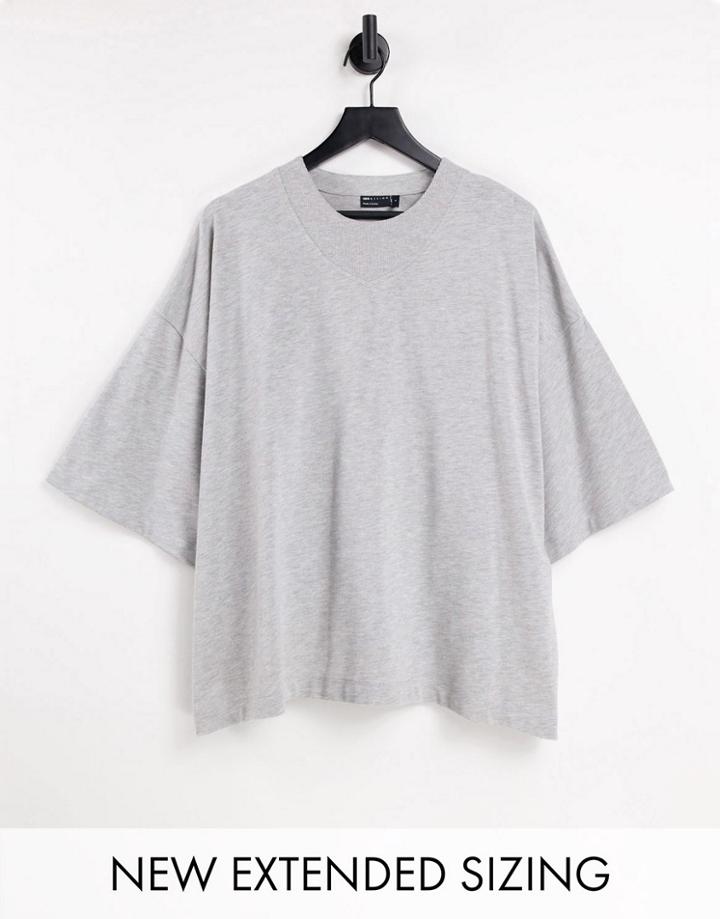 Asos Design Oversized T-shirt With Neck Detail And Half Sleeve In Gray Heather-grey