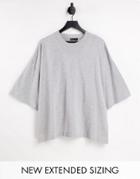 Asos Design Oversized T-shirt With Neck Detail And Half Sleeve In Gray Heather-grey
