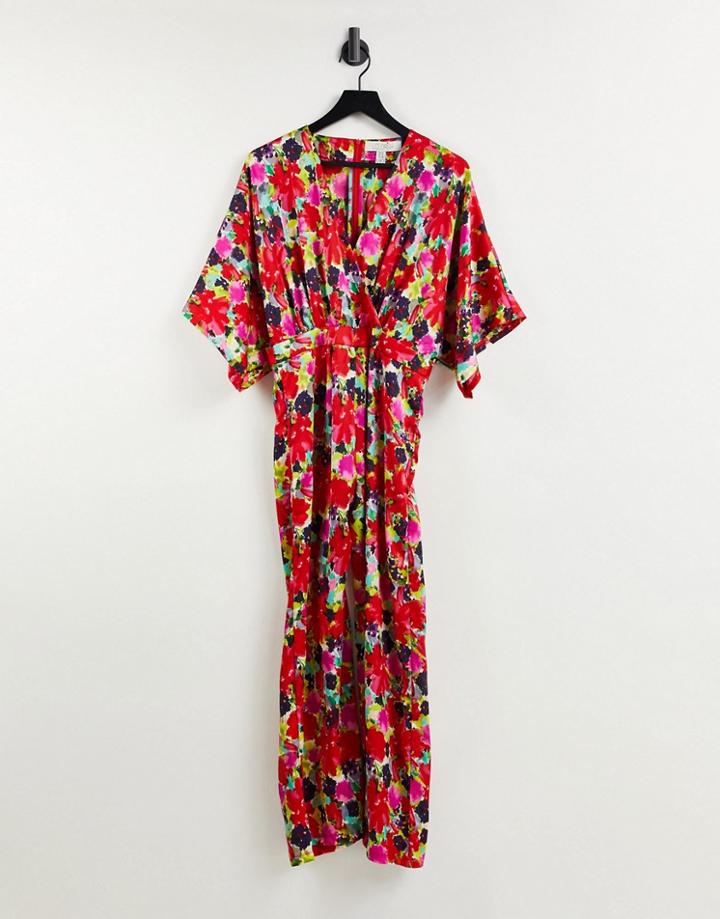 Liquorish Kimono Jumpsuit In Floral Print-multi