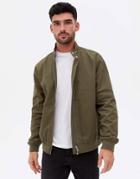 New Look Funnel Neck Harrington Jacket In Khaki-green