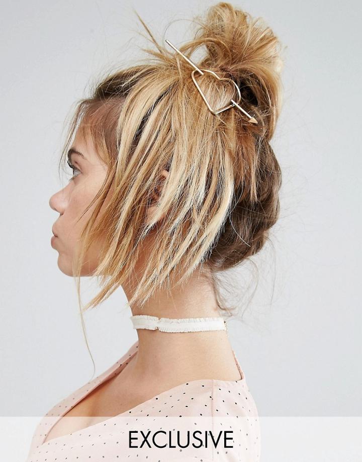 Reclaimed Vintage Inspired Heart Hair Pin - Gold