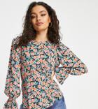 River Island Petite Puff Sleeve Floral Blouse In Black