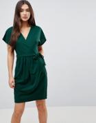 Qed London Wrap Front Tulip Dress - Green