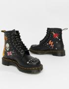 Dr Martens 1460 Black Leather Rockabilly Flat Ankle Boots - Black