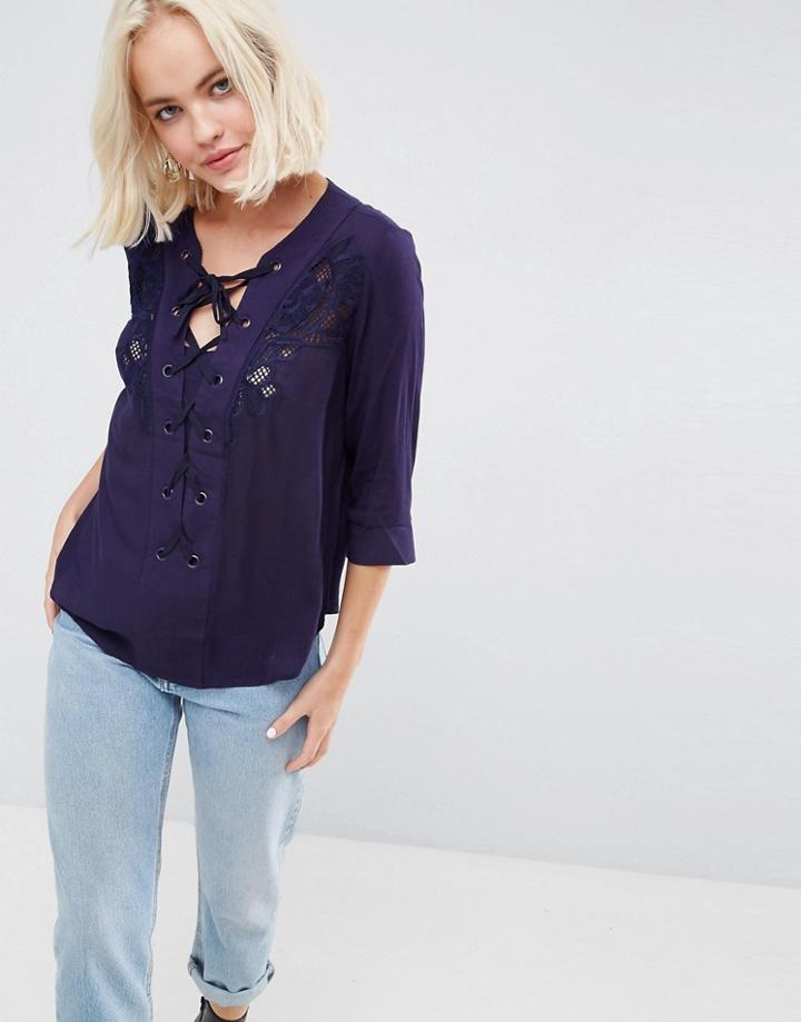 Deby Debo Marago Lace Up Blouse - Navy