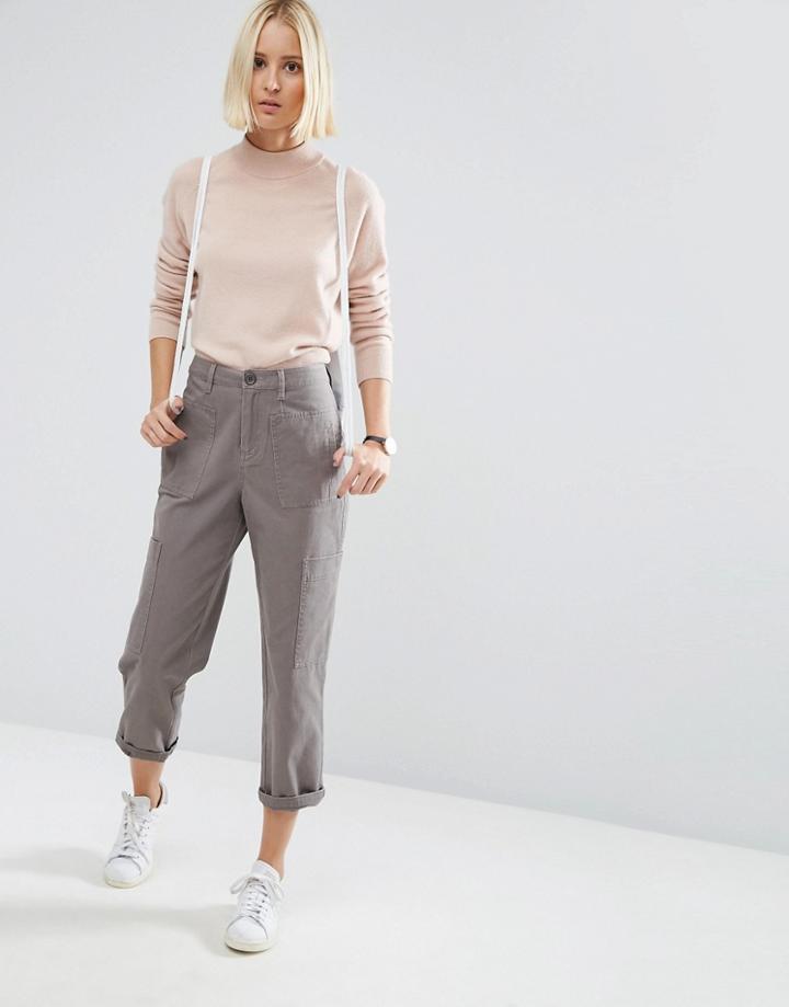 Asos Cropped Chino Pants With Patch Pockets - Beige