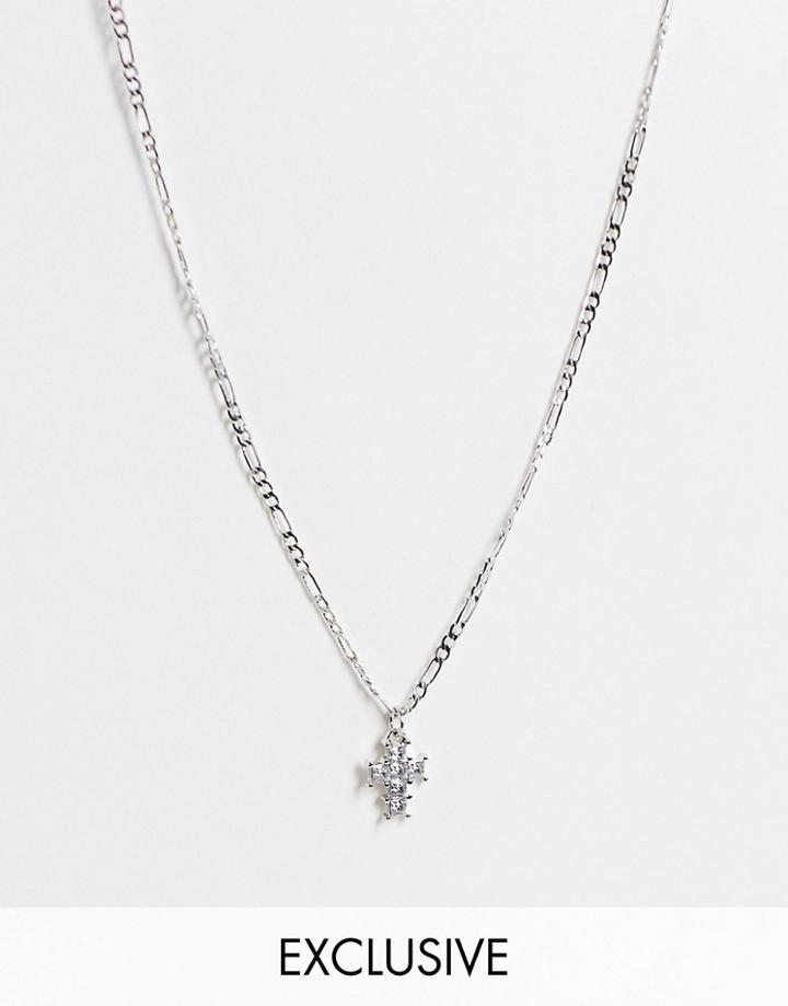 Reclaimed Vintage Inspired Unisex Choker Necklace With Crystal Cross In Silver
