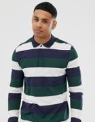 Asos Design Long Sleeve Striped Polo-white