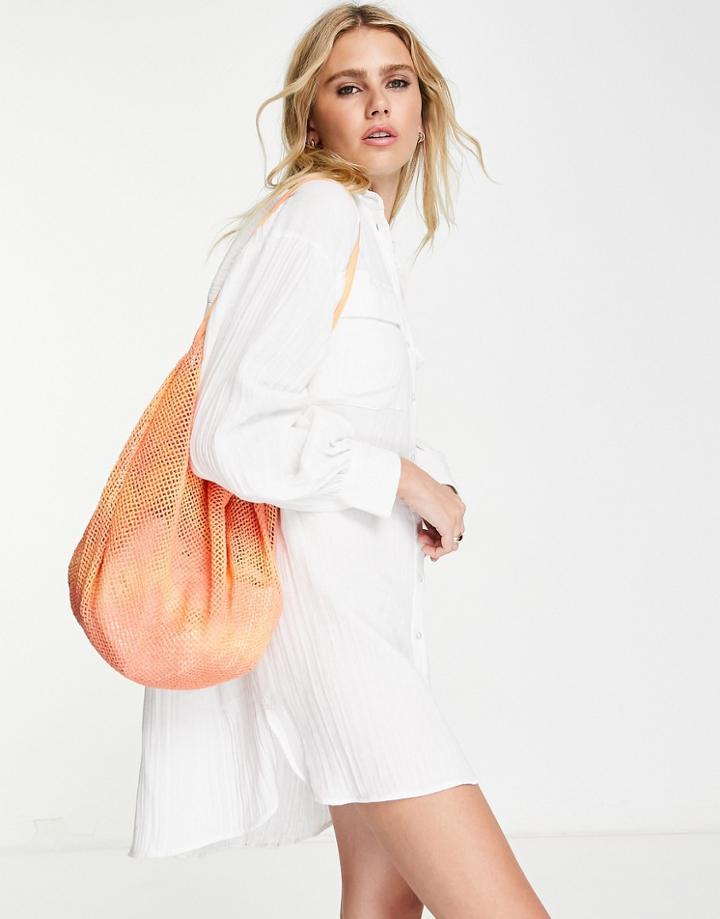 Asos Design Double Cloth Oversized Shirt Dress In White