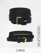 Asos Curve 2 Pack Skinny Waist Belt And Jeans Belt - Black