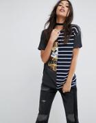 Asos T-shirt With Cutabout Print And Stripe - Multi