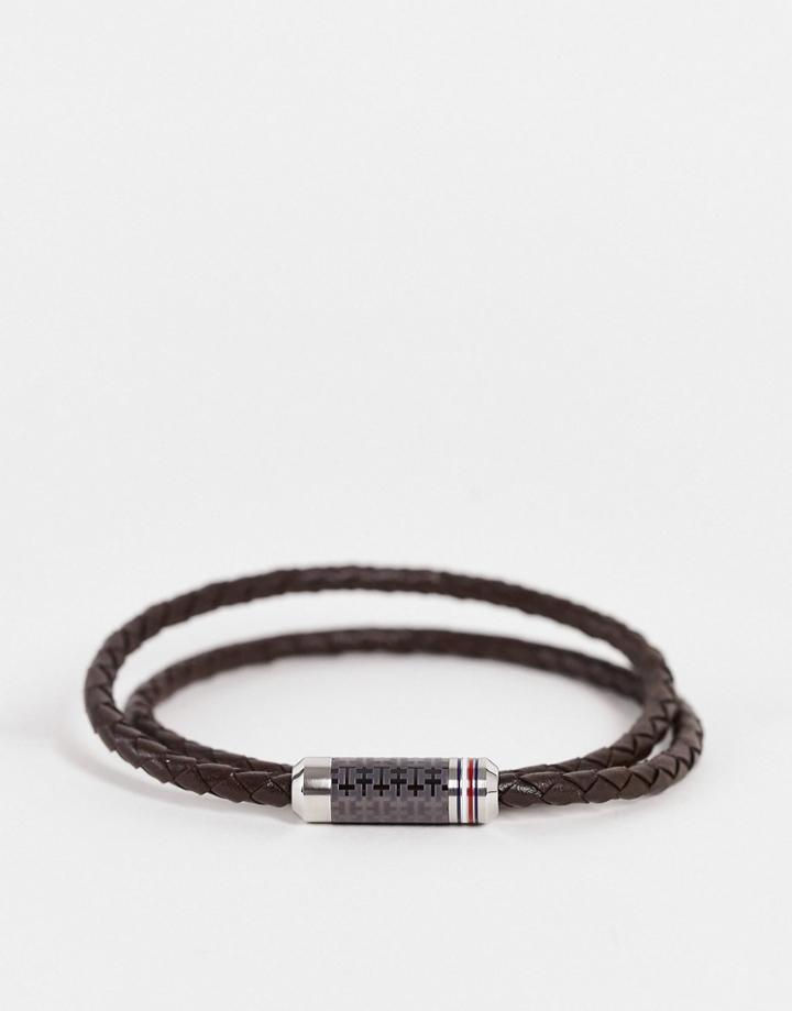 Tommy Hilfiger Double Braid Leather Bracelet In Brown