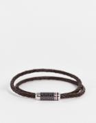 Tommy Hilfiger Double Braid Leather Bracelet In Brown