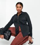 Asos Design Curve Slinky Slim Fitted Shirt With Ruching-black