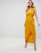 Asos Design Soft Jacquard Maxi Dress With Cut Out - Gold