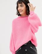 Mango Knitted Sweater Neon Pink - Multi