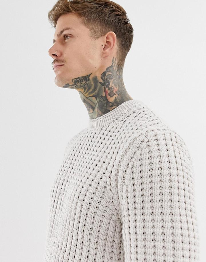 Allsaints Chunky Waffle Sweater In Beige - Gray