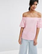 Asos Off The Shoulder Top In Cotton - Pink