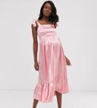 Wild Honey Maternity Tie Shoulder Maxi Dress With Hammered Satin - Pink