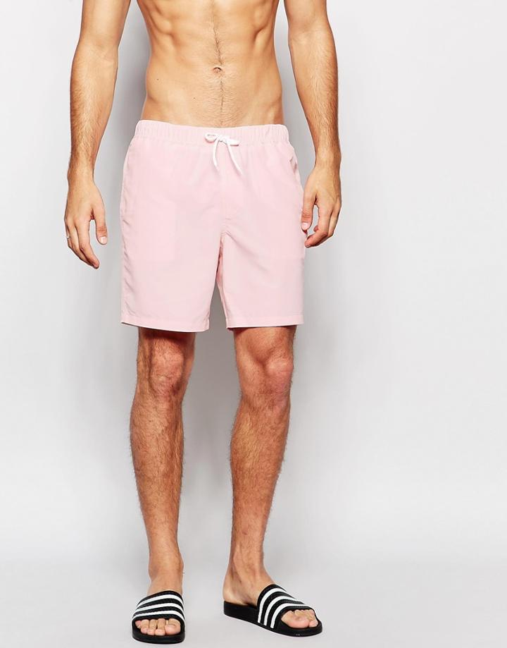 Asos Mid Length Swim Shorts In Light Pink - Lt Pink