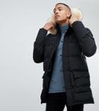 Siksilk Parka Jacket With Fur Hood In Black Exclusive To Asos - Black