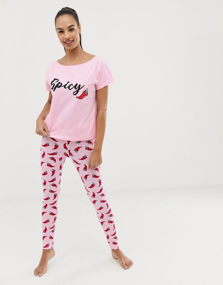 Asos Design Chilli Off Shoulder T-shirt & Legging Set - Multi