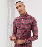 Asos Design Tall Stretch Slim Check Shirt With Acid Wash In Red - Red