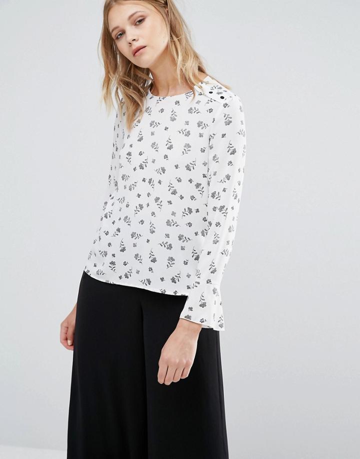 Warehouse Dotty Floral Print Top - White