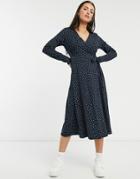 People Tree Organic Cotton Midi Wrap Dress With Polkadot Print-blues