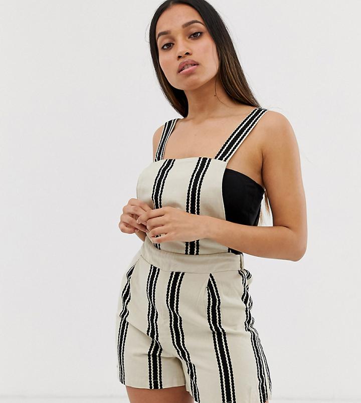 Noisy May Petite Stripe Linen Romper - Multi