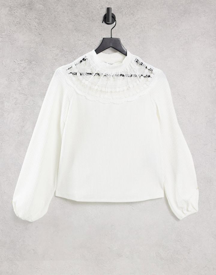 Jdy Long Sleeve Top With Ruffle Detail In White