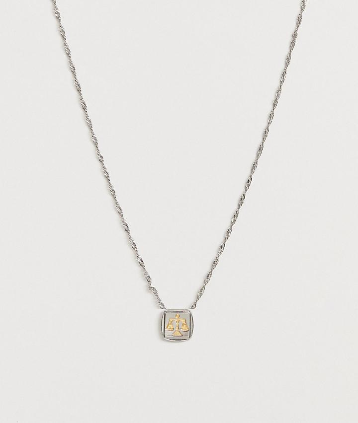 Asos Design Necklace With Scales Pendant In Bi Plate Silver Tone