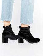 Truffle Round Heel Velvet Ankle Boot - Black