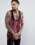 Asos Tank With Extreme Racer Back In Velour With Contrast Binding - Red