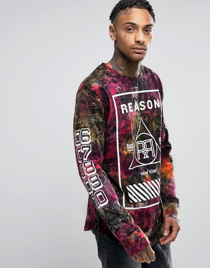 Reason Tie Dye Long Sleeve Tee With Sleeve Print - Black