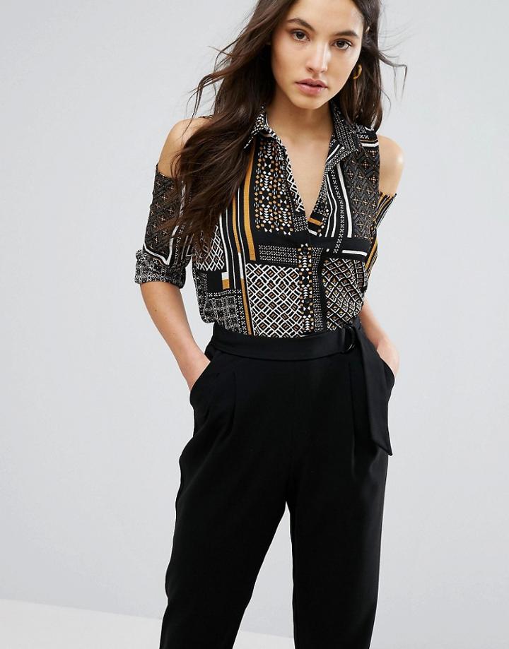 New Look Cold Shoulder Shirt In Scarf Print - Multi