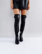 Truffle Collection Buckle Trim Stretch Over Knee Boots - Black