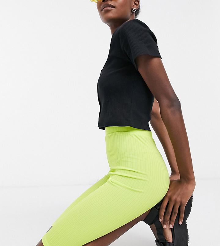 Collusion Longline Rib Legging Shorts Set In Lime Green