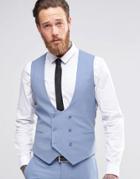 Noose & Monkey Double Breasted Vest With Stretch In Super Skinny Fit - Sky Blue