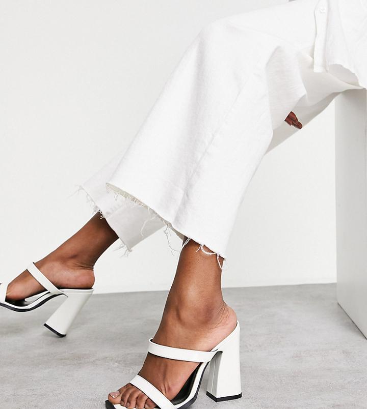 Raid Wide Fit Exclusive Megha Block Heeled Mules With Square Toe In Off White