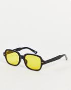 Asos Design Square Sunglasses In Black With Yellow Lens
