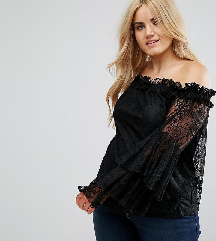 Asos Curve Off Shoulder Top In Lace - Black