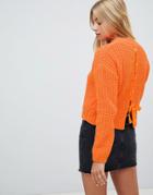 Miss Selfridge Chenille Sweater With Lattice Back Detail In Orange - Orange