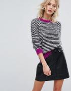Esprit Stripe Sweater With Pink Contrast - Pink